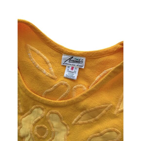 Vintage 1970's Armando's Acapulco Resort Dress Embroidered Cotton Maxi Mexican M - Picture 4 of 5